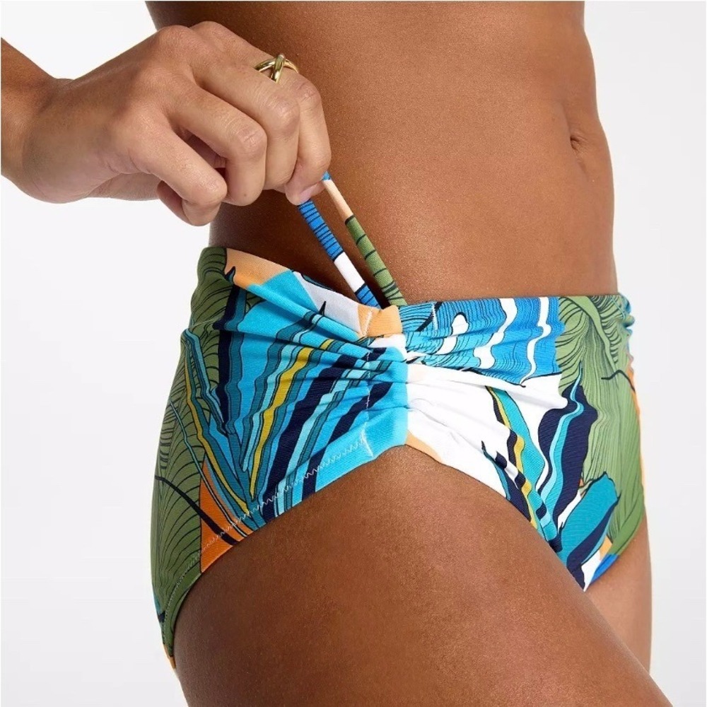 CALIA Womens Adjustable Tie Front Swim Bottom Size XL Botanical Print White NWT - Picture 3 of 11